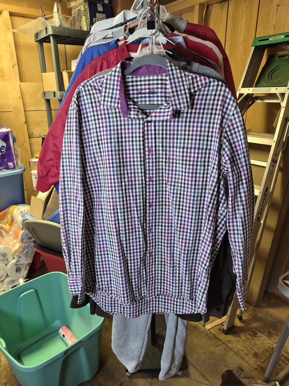 Tasso Elba Purple and White Check Button-Down Shirt Bin 62